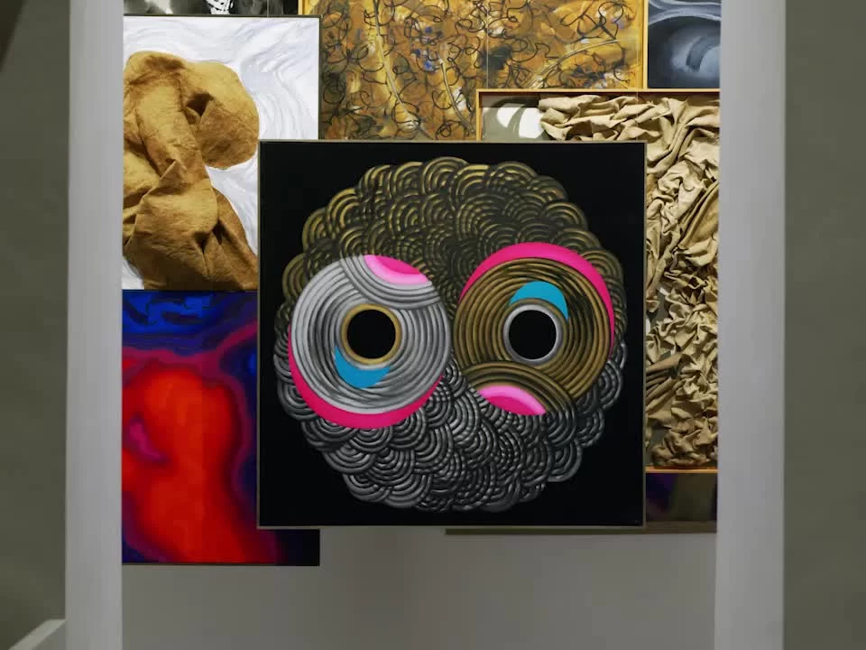 Collage aus farbigen abstrakten Werken von Ilona Keserü